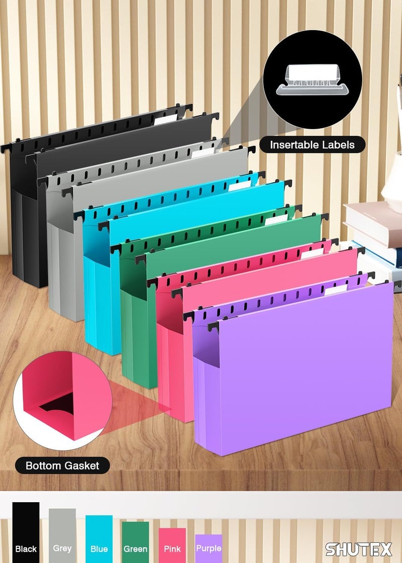 SHUTEX Extra Capacity Legal Size Hanging File Folders,12 Pack Reinforced Plastic Hanging Folder, Heavy Duty 2 Inch Expansion, Filing Cabinet Folders for Bulky Files, Medical Charts, Colorful - Image 5